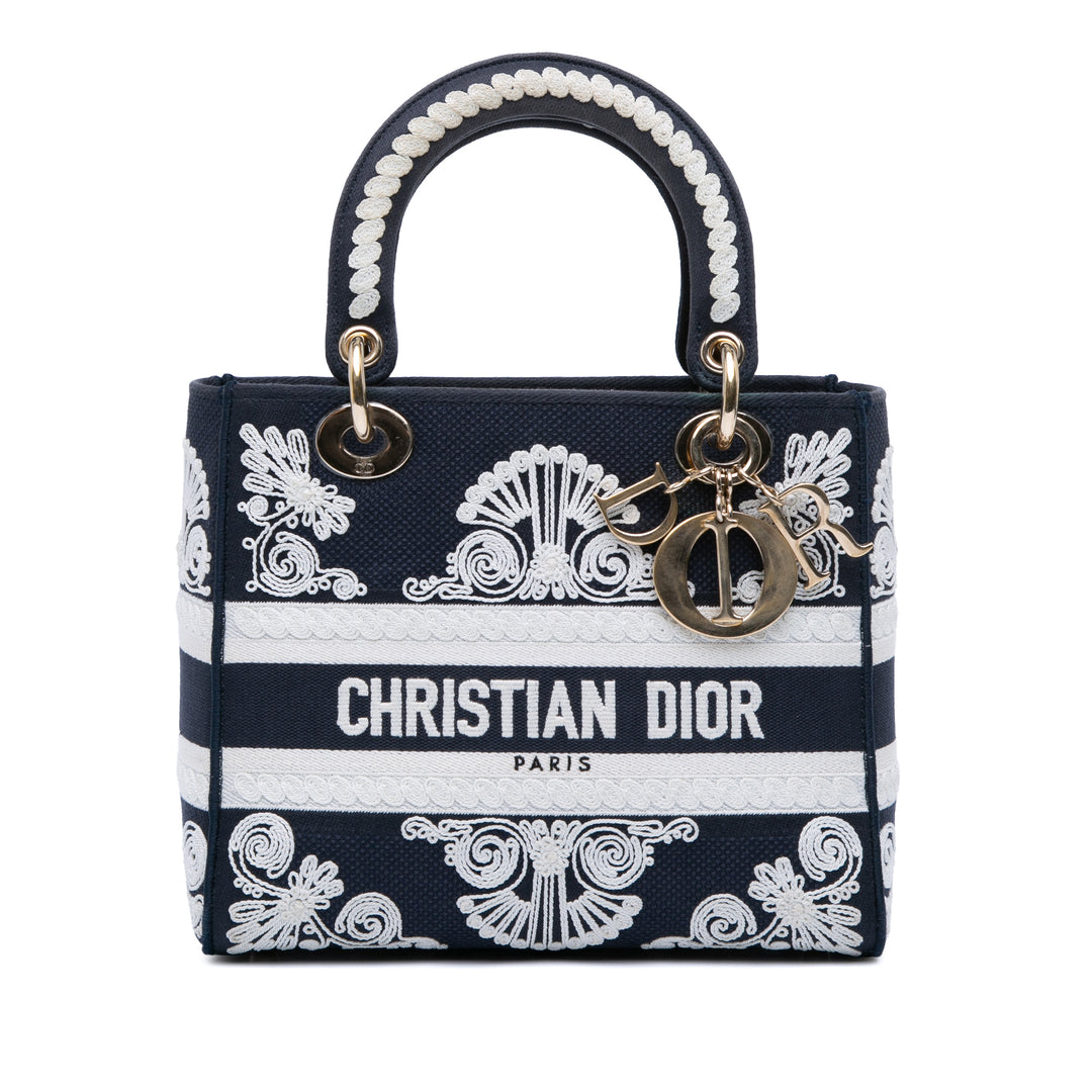Dior Medium Embroidered Toile Cornely Lady D Lite Bleu – GABY PARIS Authentique