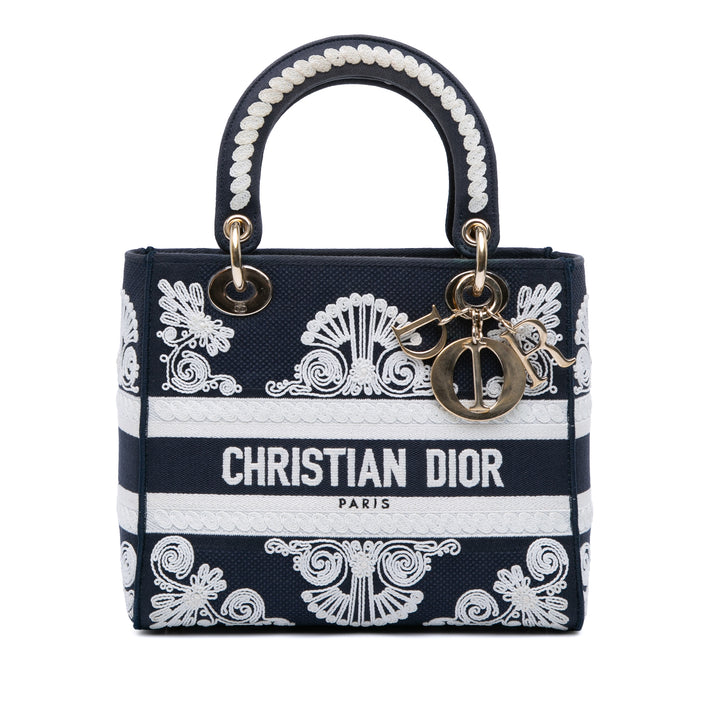 Dior Medium Embroidered Toile Cornely Lady D Lite Bleu – GABY PARIS Authentique