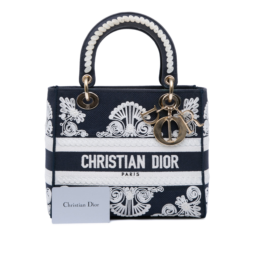 Dior Medium Embroidered Toile Cornely Lady D Lite Bleu – GABY PARIS Authentique