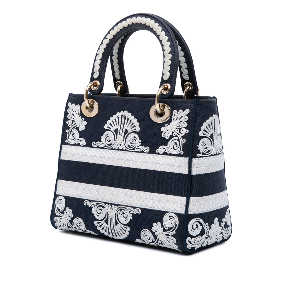 Dior Medium Embroidered Toile Cornely Lady D Lite Bleu – GABY PARIS Authentique
