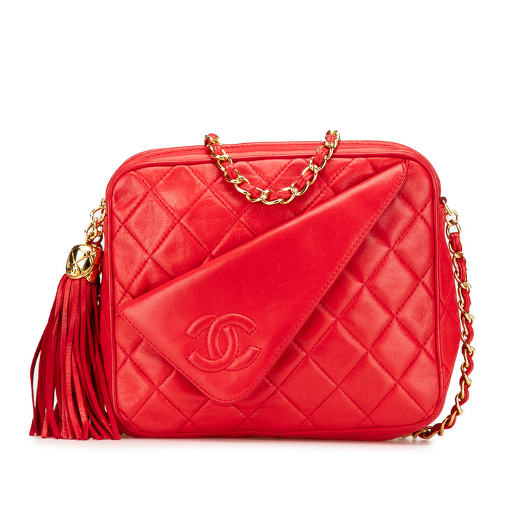 CC Quilted Lambskin Tassel Camera Bag Red - Gaby Paris