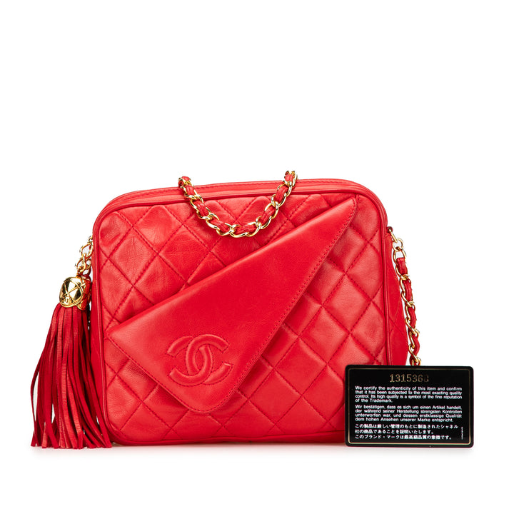 CC Quilted Lambskin Tassel Camera Bag Red - Gaby Paris