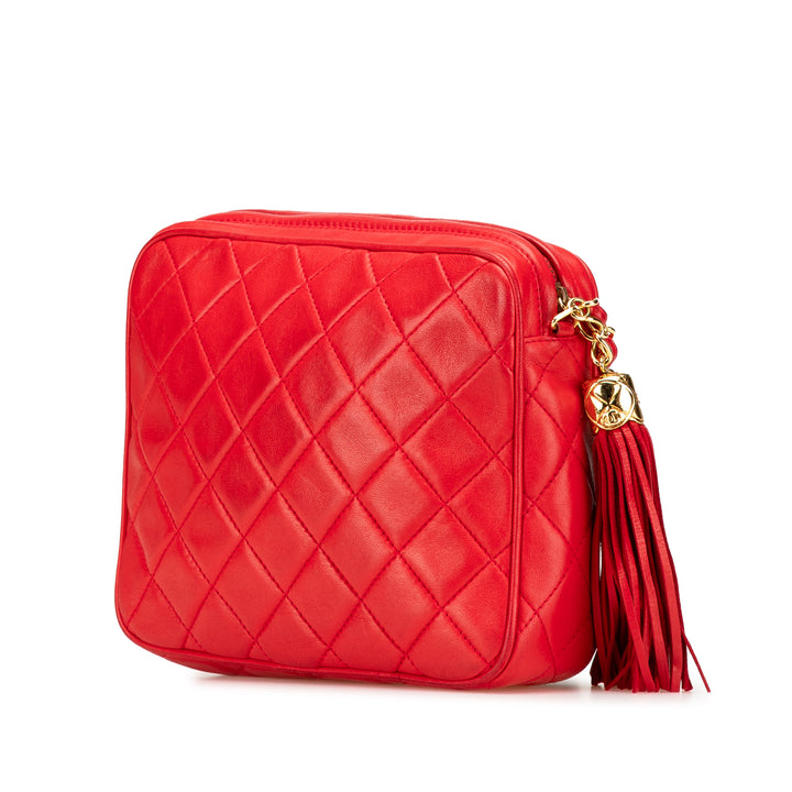 CC Quilted Lambskin Tassel Camera Bag Red - Gaby Paris