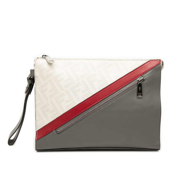 Fendi Zucca Coated Toile FF 1974 Diagonal Vitello Liberty Front Zip Pochette