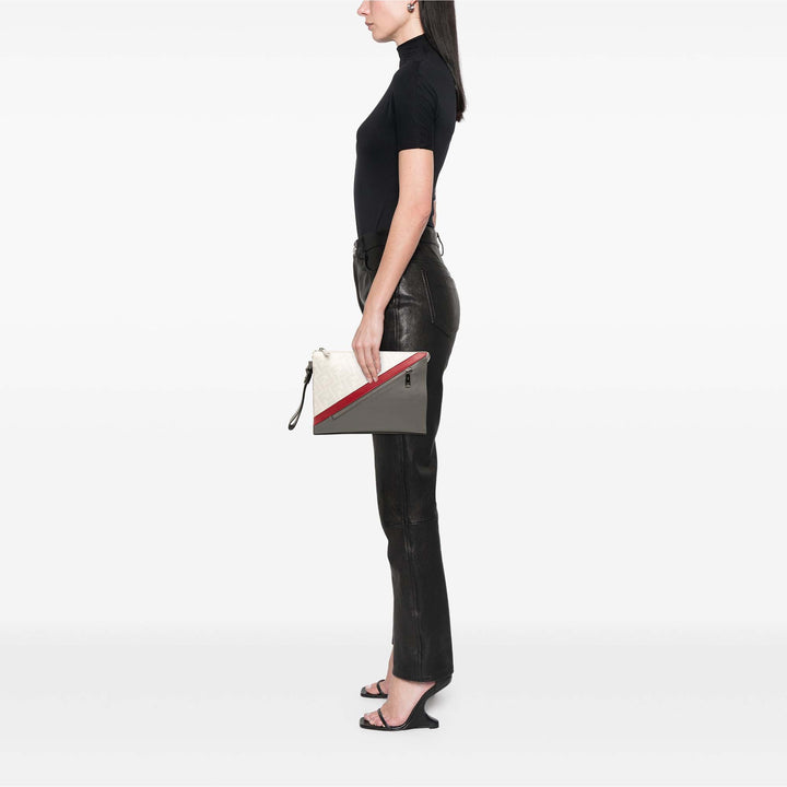 Fendi Zucca Coated Toile FF 1974 Diagonal Vitello Liberty Front Zip Pochette