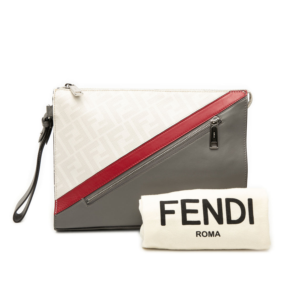 Fendi Zucca Coated Toile FF 1974 Diagonal Vitello Liberty Front Zip Pochette