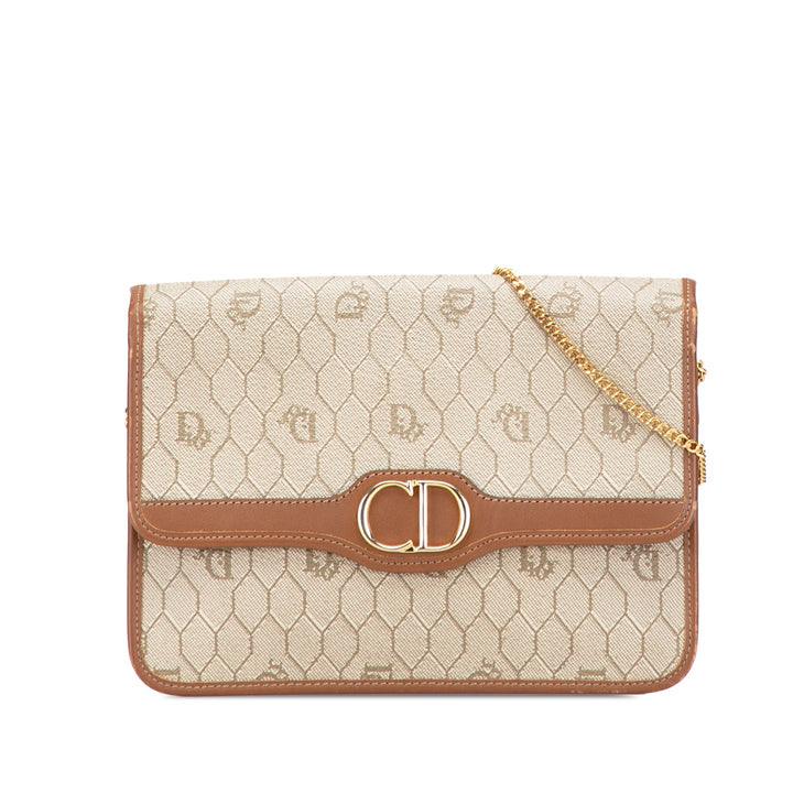 Dior Honeycomb Coated Toile Chain Sac porté croisé Marron