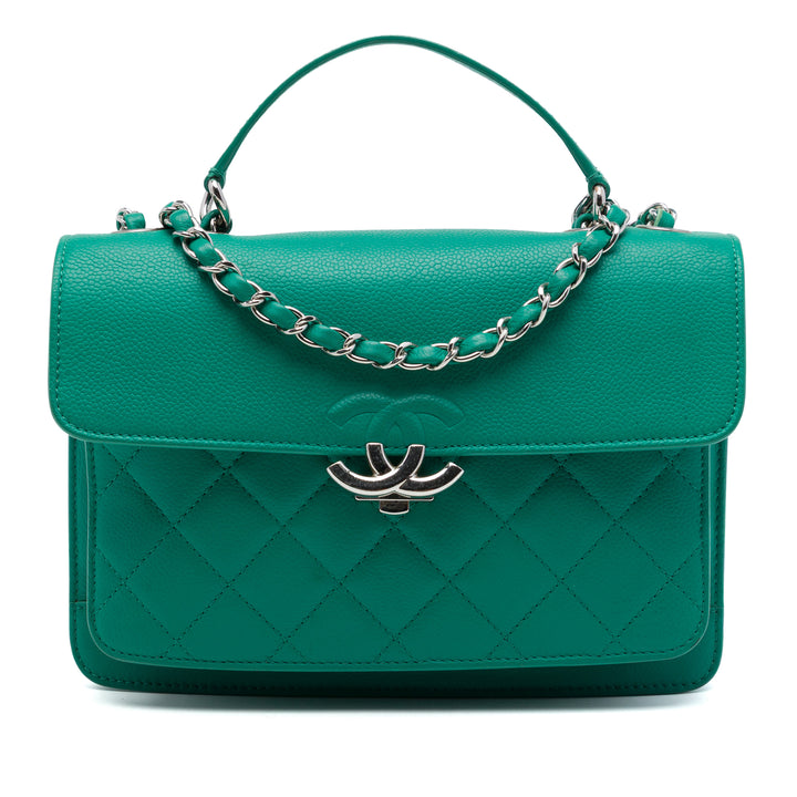 Chanel Matelassé CC Boîte à rabat Petit Cuir caviar Vert – vue principale – GABY PARIS