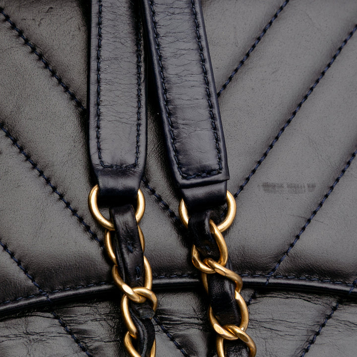 Medium Chevron Aged Calfskin Coco Top Handle Bag Black - Gaby Paris
