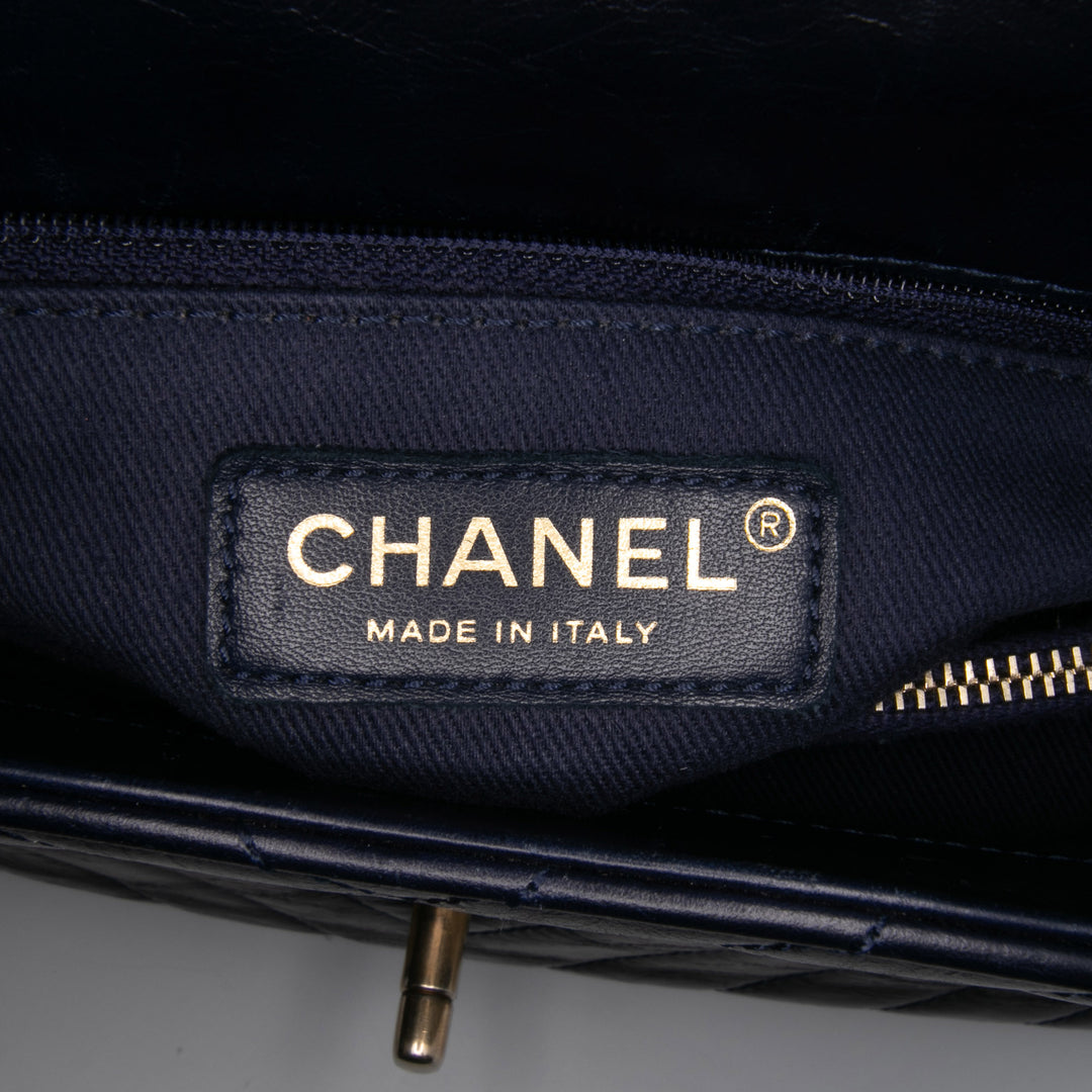 Medium Chevron Aged Calfskin Coco Top Handle Bag Black - Gaby Paris