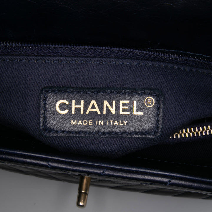 Medium Chevron Aged Calfskin Coco Top Handle Bag Black - Gaby Paris