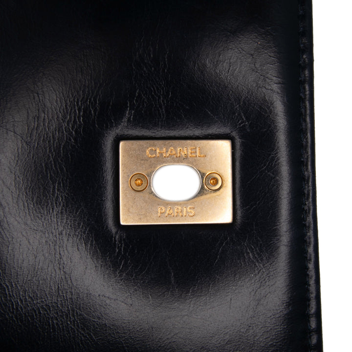 Medium Chevron Aged Calfskin Coco Top Handle Bag Black - Gaby Paris