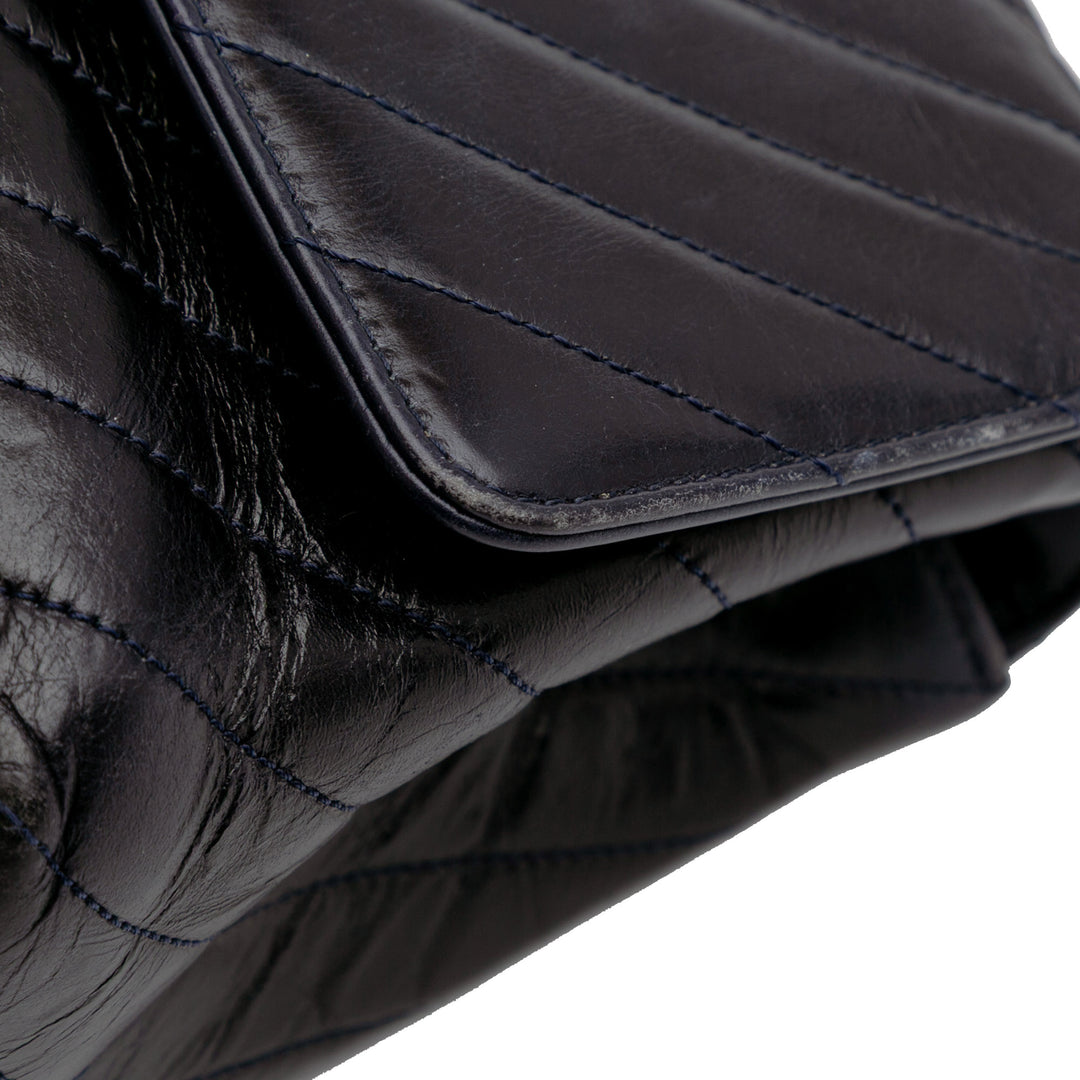 Medium Chevron Aged Calfskin Coco Top Handle Bag Black - Gaby Paris