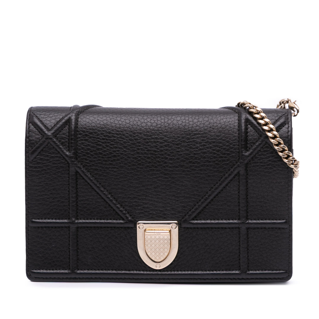 Grained Calfskin Diorama Wallet on Chain Black - Gaby Paris