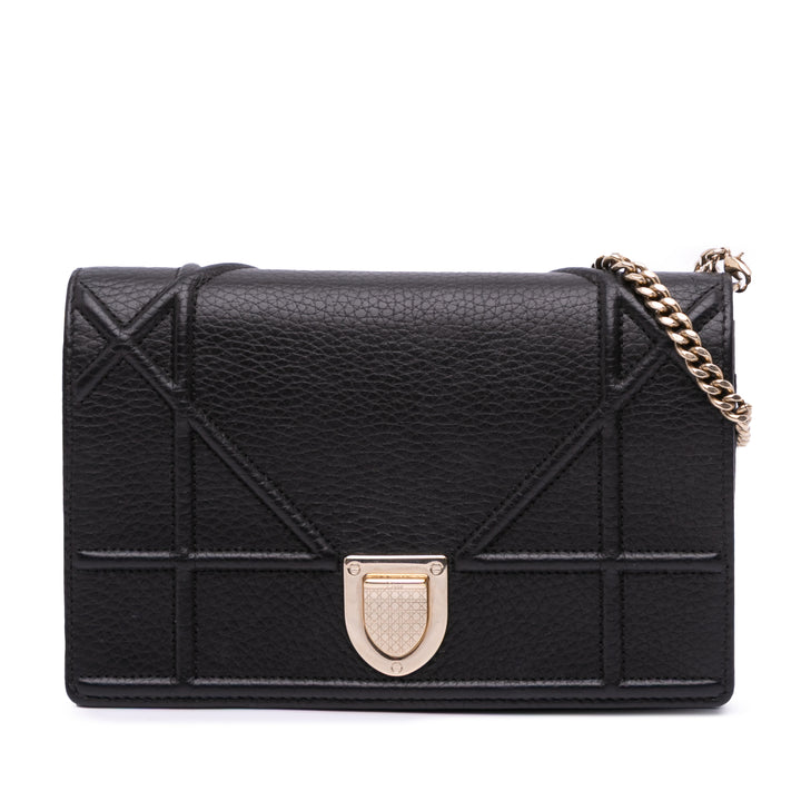 Grained Calfskin Diorama Wallet on Chain Black - Gaby Paris