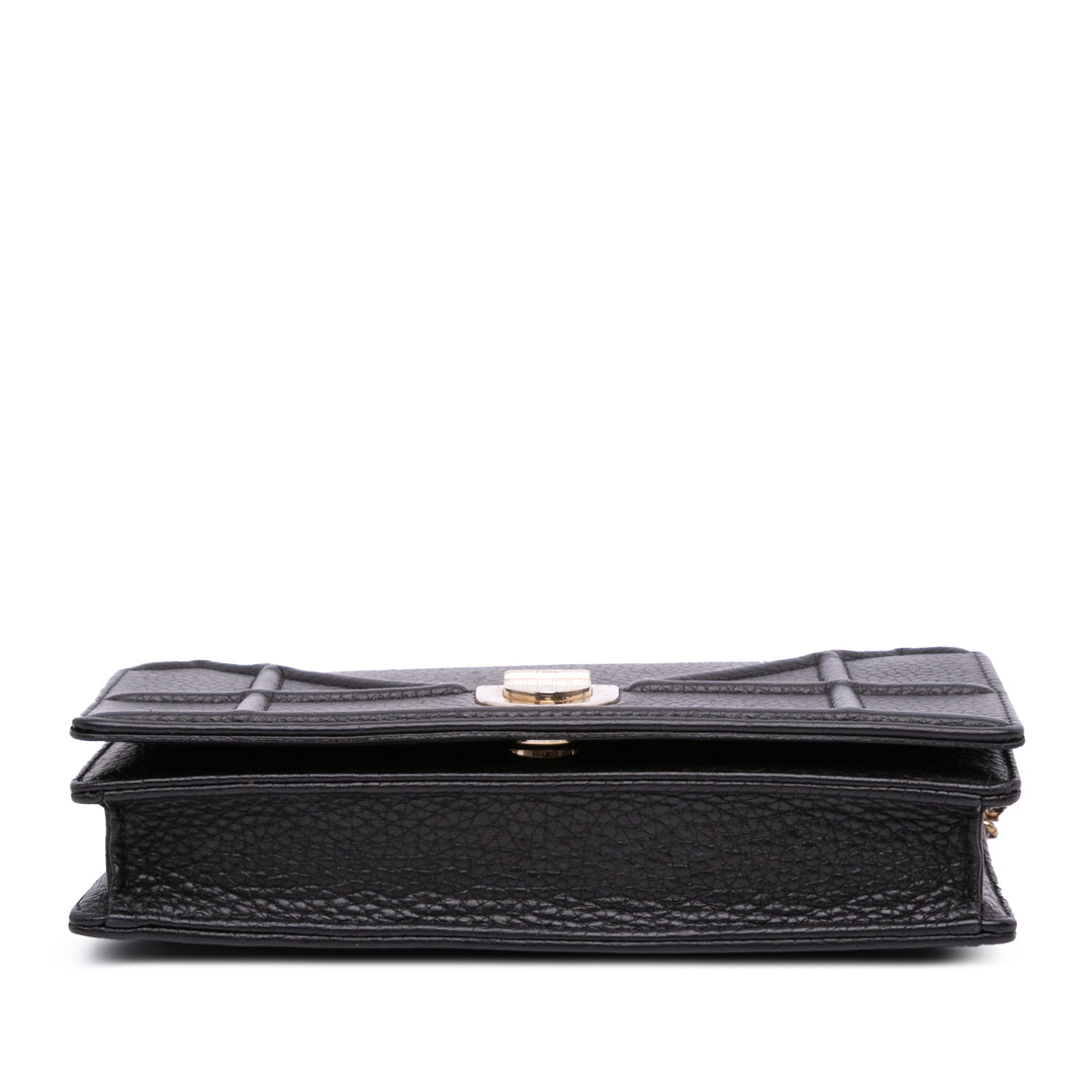 Grained Calfskin Diorama Wallet on Chain Black - Gaby Paris