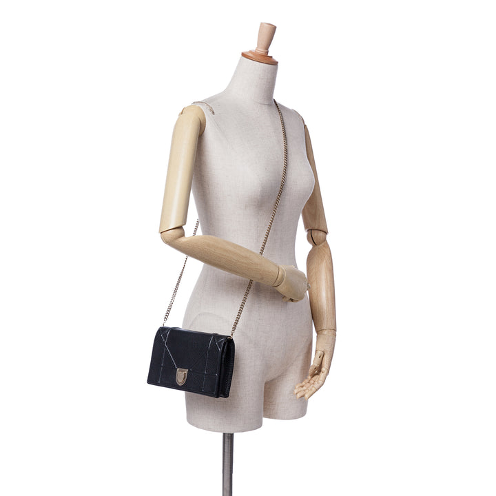 Grained Calfskin Diorama Wallet on Chain Black - Gaby Paris
