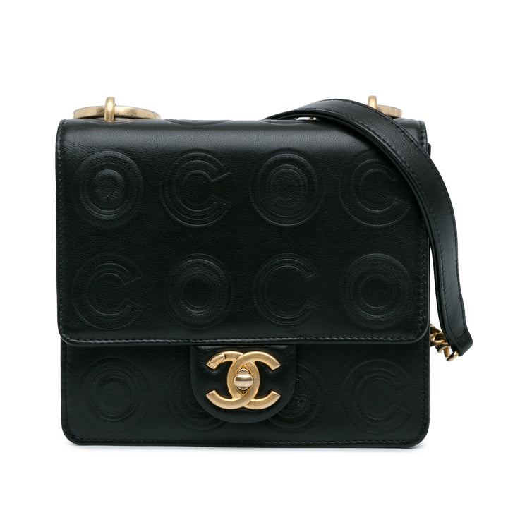 Chanel Mini Square Coco Embossed Calfskin Flap Black - GABY PARIS