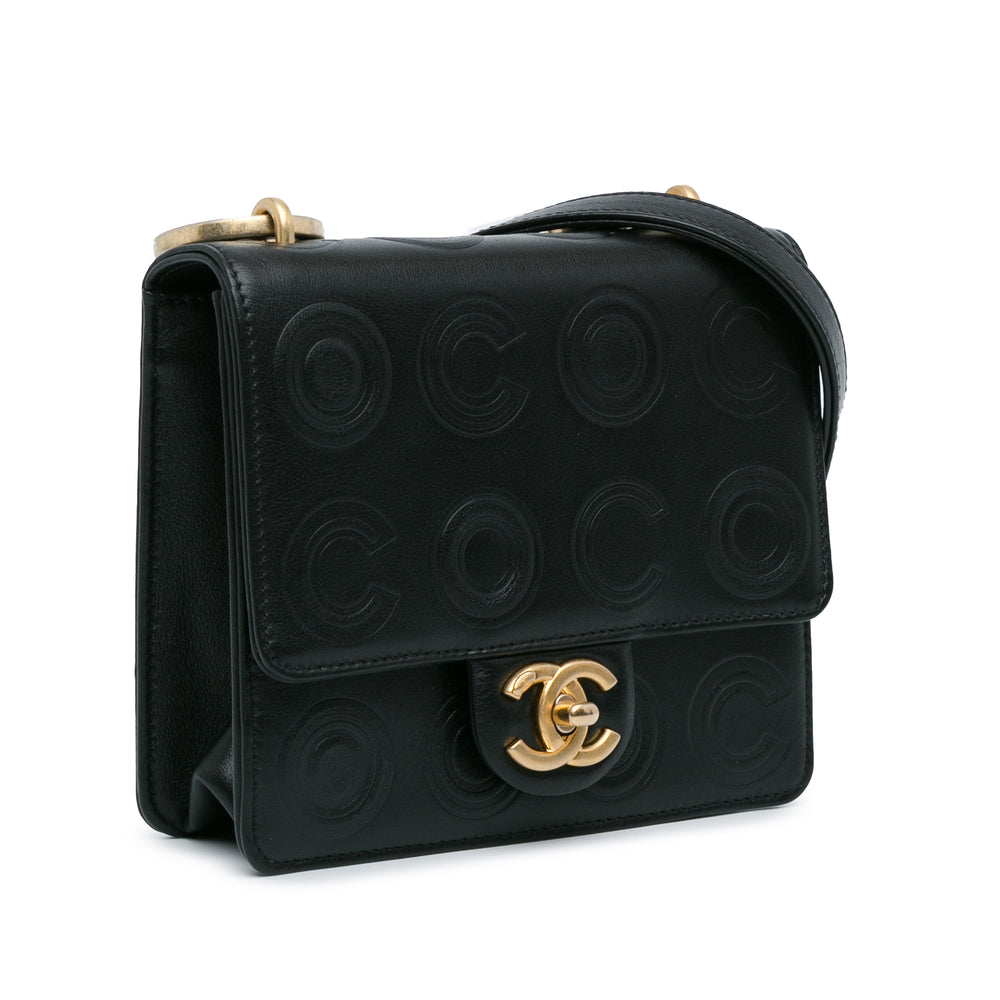 Mini Square Coco Embossed Calfskin Flap Black - Gaby Paris