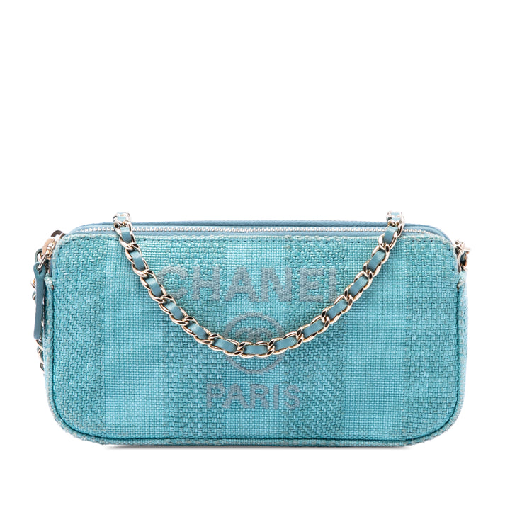 Chanel Raffia Deauville Double Zip Pochette avec chaîne