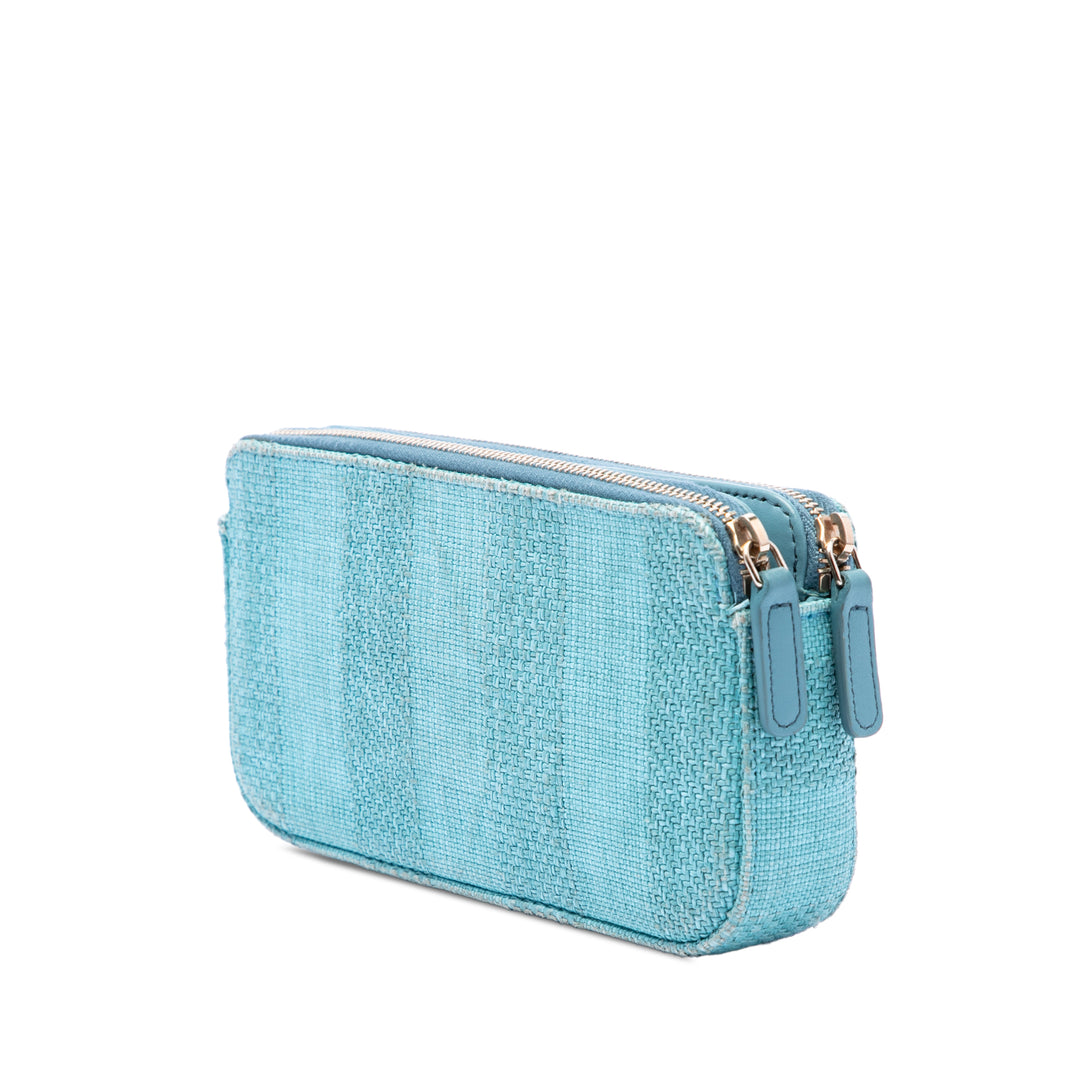 Chanel Raffia Deauville Double Zip Pochette avec chaîne