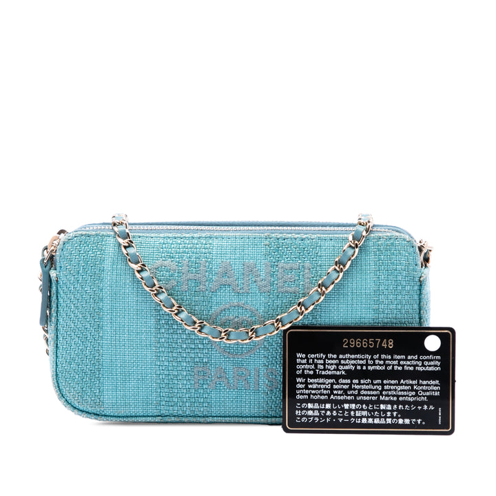 Chanel Raffia Deauville Double Zip Pochette avec chaîne