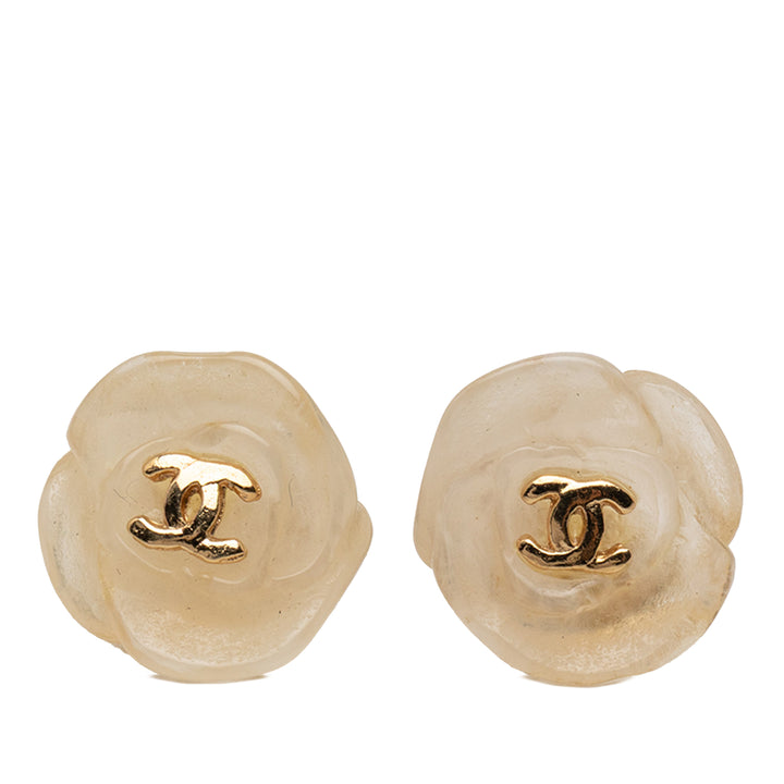 Chanel CC Resin plaqué Camellia fermoir poussette Boucles d’oreilles
