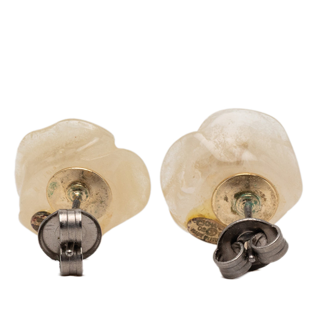 Chanel CC Resin plaqué Camellia fermoir poussette Boucles d’oreilles