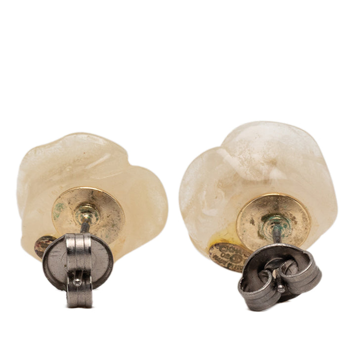 Chanel CC Resin plaqué Camellia fermoir poussette Boucles d’oreilles