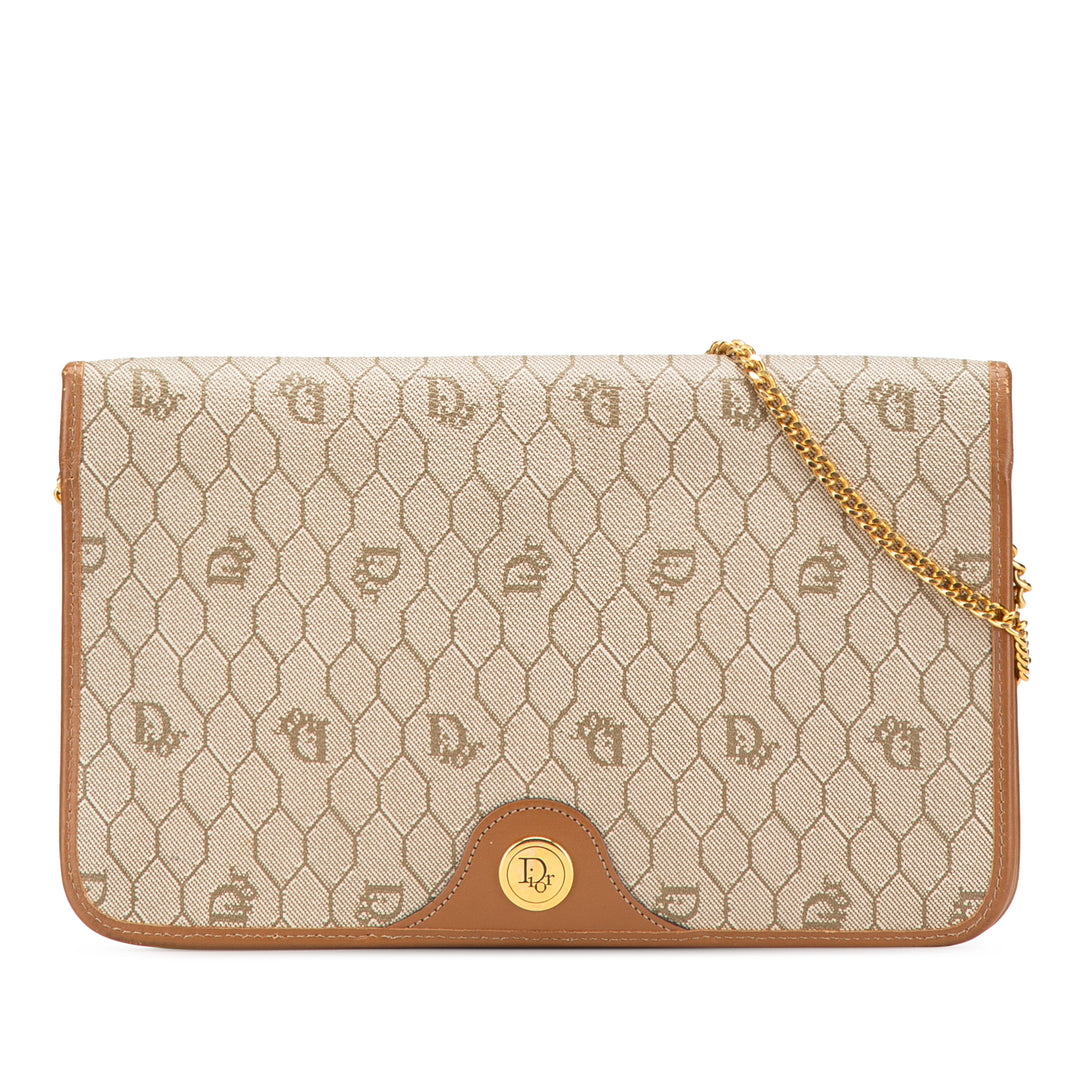 Honeycomb Coated Canvas Chain Shoulder Bag Brown - Gaby Paris