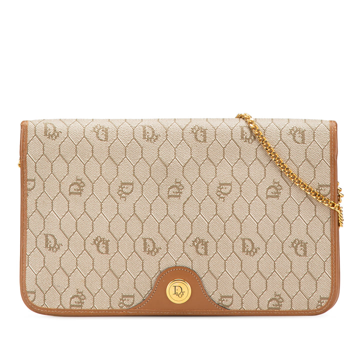 Honeycomb Coated Canvas Chain Shoulder Bag Brown - Gaby Paris