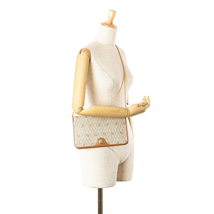 Honeycomb Coated Canvas Chain Shoulder Bag Brown - Gaby Paris