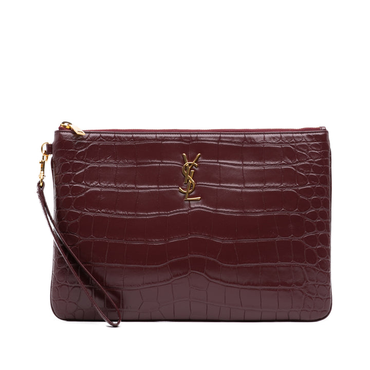 Saint Laurent Croc embossé Cuir de veau Monogram Tablet Pochette