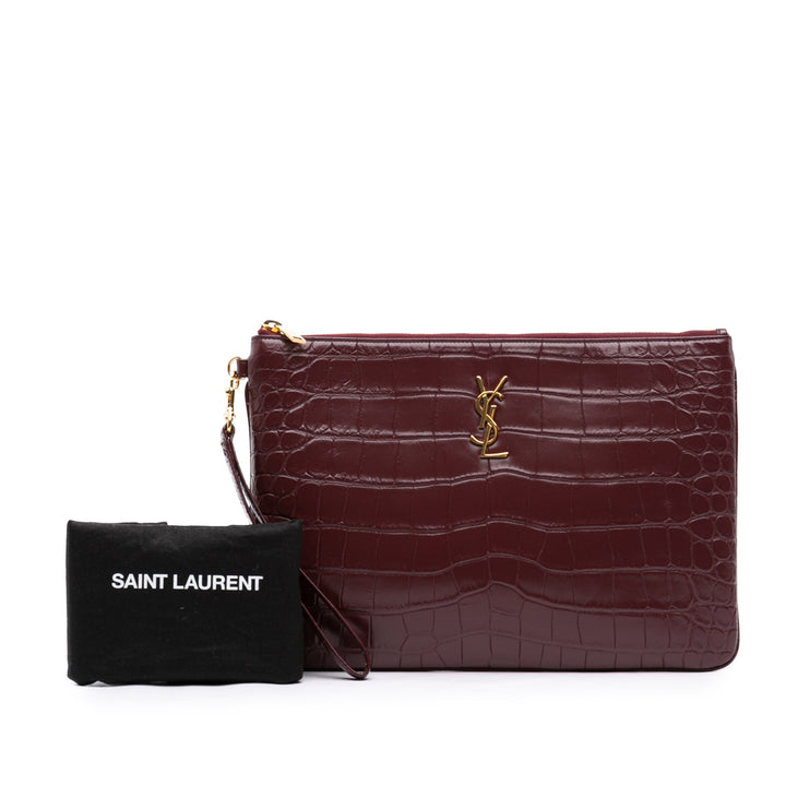 Saint Laurent Croc embossé Cuir de veau Monogram Tablet Pochette