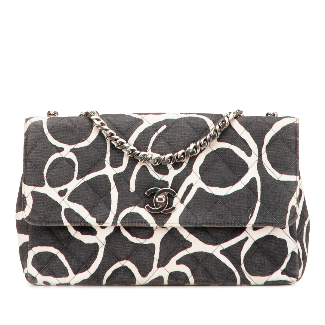 Medium CC Quilted Printed Canvas Single Flap Black - Gaby Paris