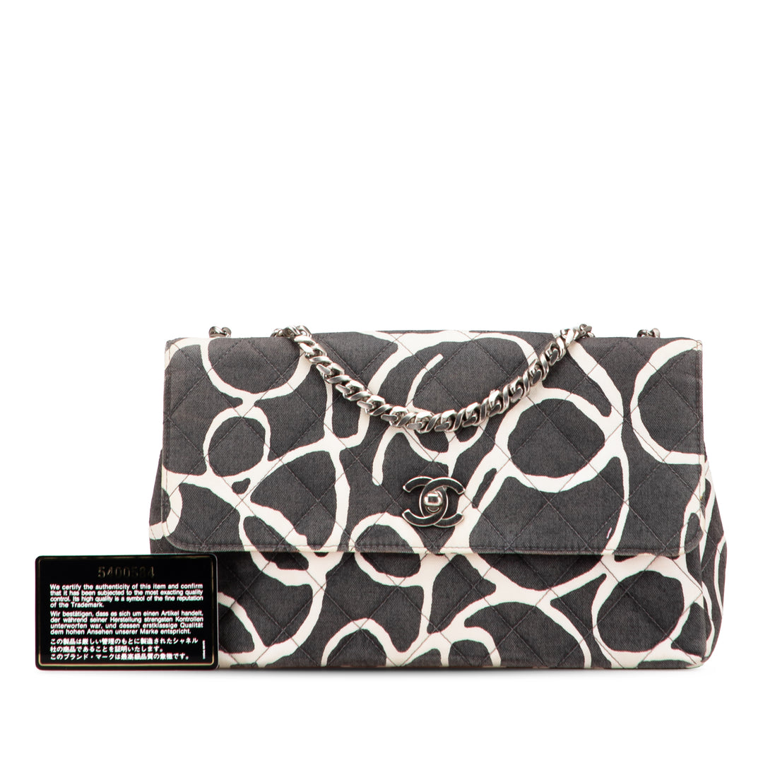 Medium CC Quilted Printed Canvas Single Flap Black - Gaby Paris