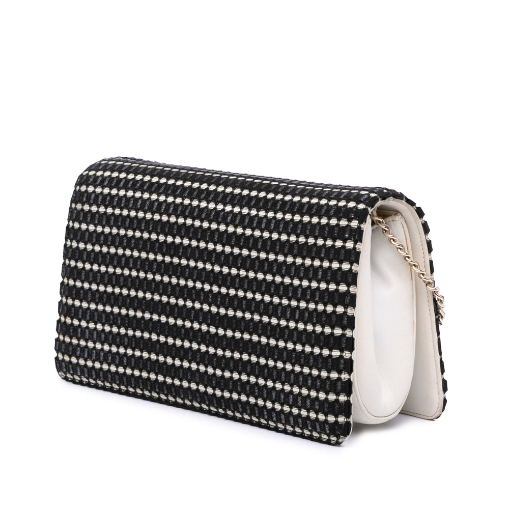 CC Bicolor Woven Lambskin Crystal Pearl Flap Black - Gaby Paris