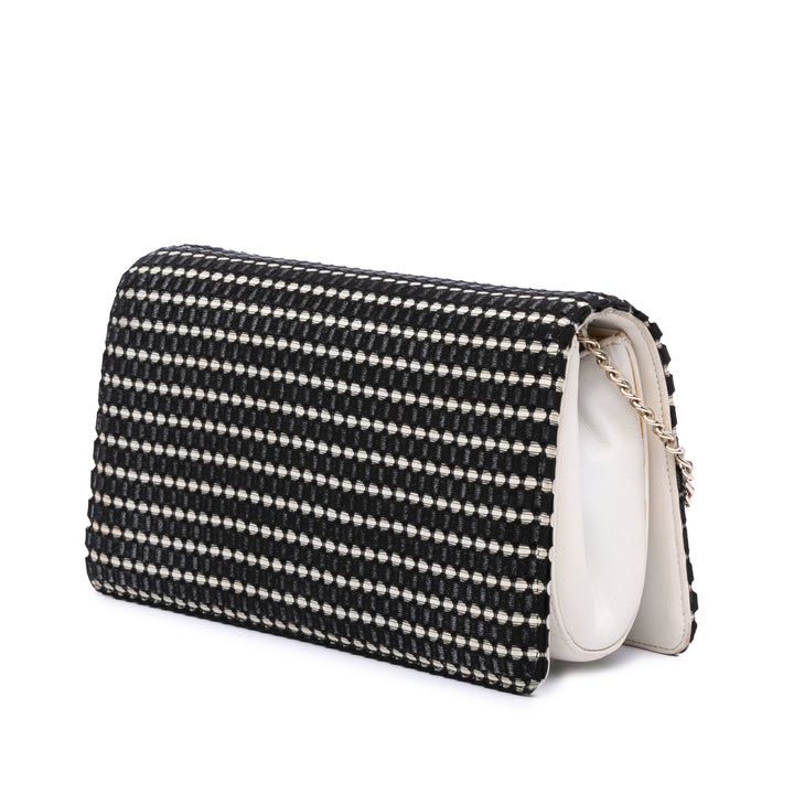 CC Bicolor Woven Lambskin Crystal Pearl Flap Black - Gaby Paris