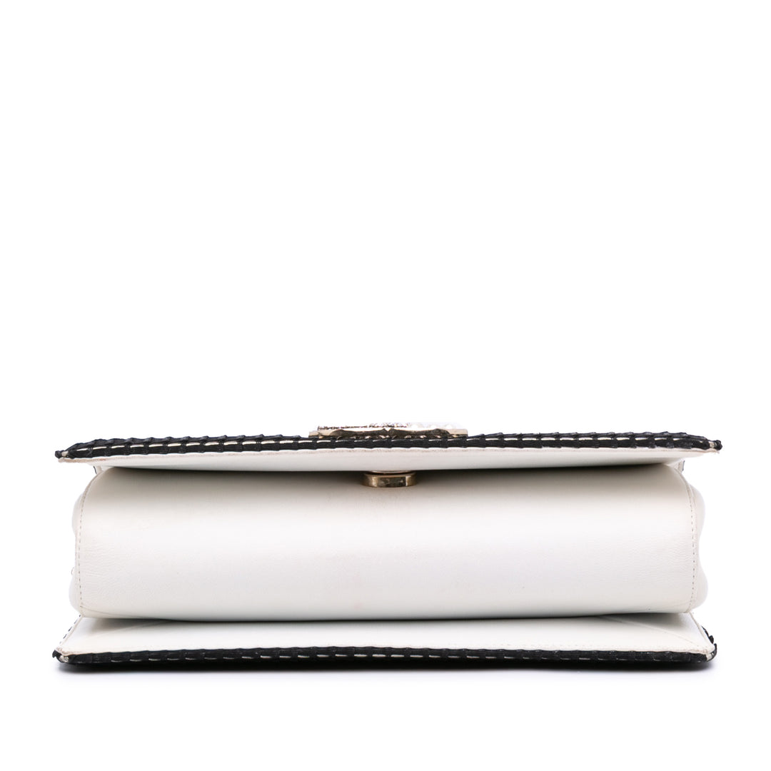 CC Bicolor Woven Lambskin Crystal Pearl Flap Black - Gaby Paris