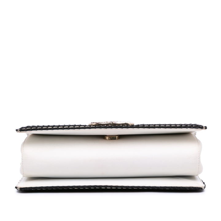 CC Bicolor Woven Lambskin Crystal Pearl Flap Black - Gaby Paris
