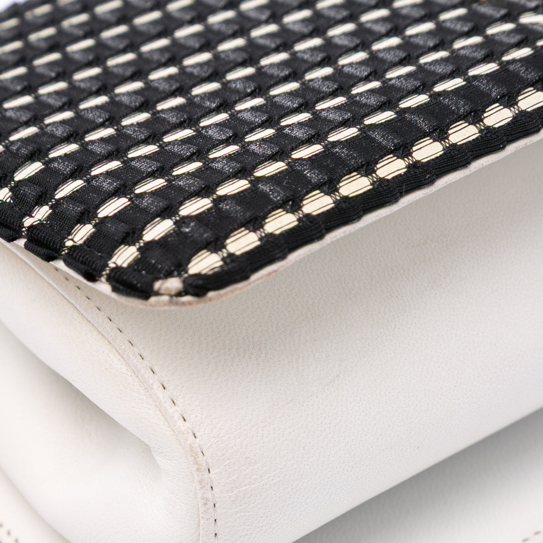 CC Bicolor Woven Lambskin Crystal Pearl Flap Black - Gaby Paris