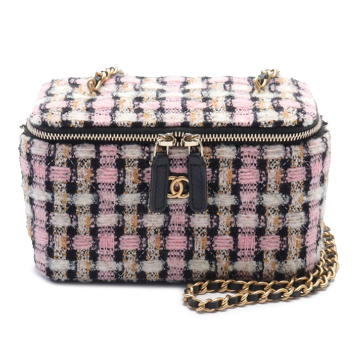 Tweed Pearl Crush Vanity Case with Chain Pink - Gaby Paris