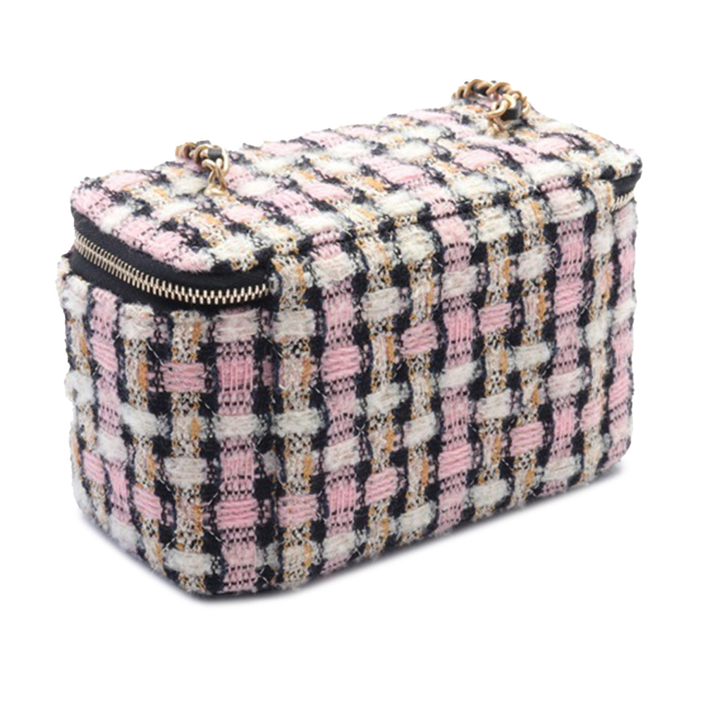 Tweed Pearl Crush Vanity Case with Chain Pink - Gaby Paris