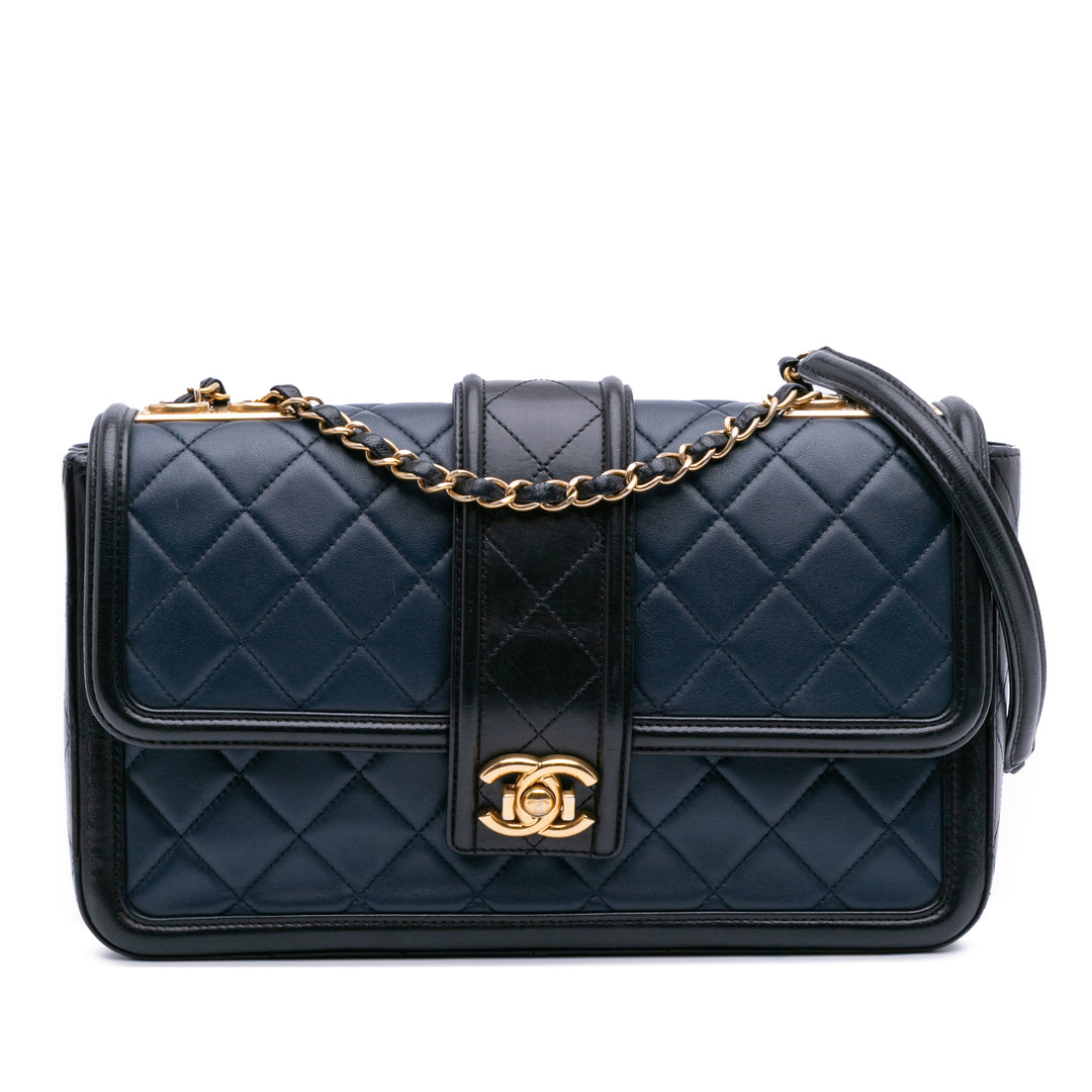Medium Bicolor Quilted Lambskin Elegant CC Flap Blue - Gaby Paris
