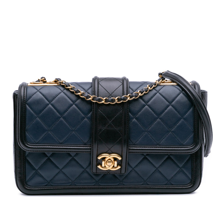 Medium Bicolor Quilted Lambskin Elegant CC Flap Blue - Gaby Paris