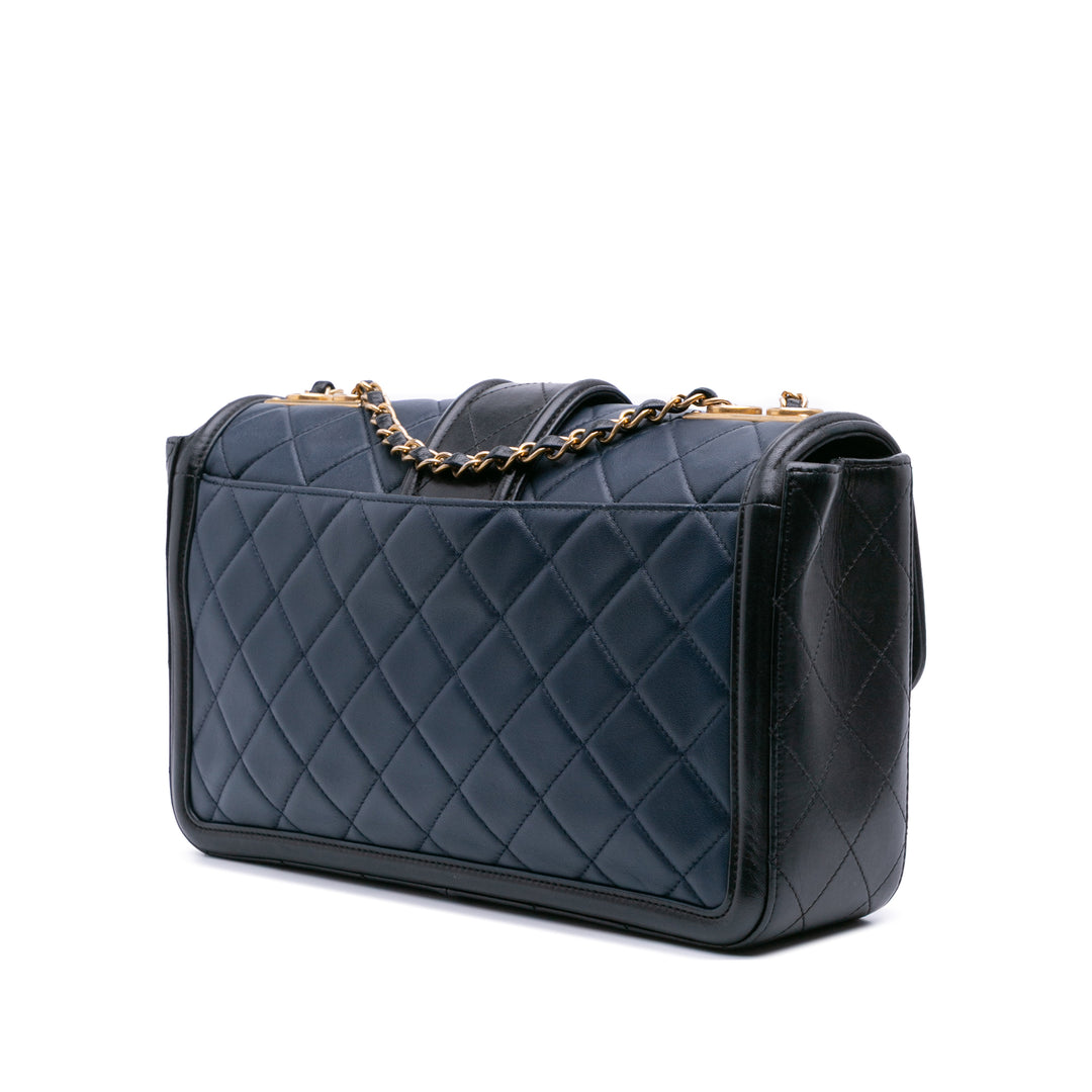 Medium Bicolor Quilted Lambskin Elegant CC Flap Blue - Gaby Paris
