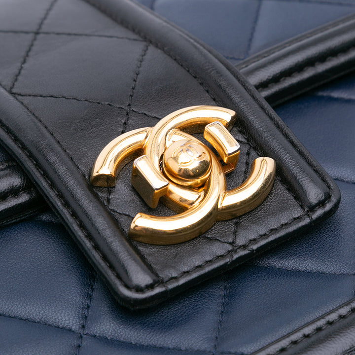 Medium Bicolor Quilted Lambskin Elegant CC Flap Blue - Gaby Paris