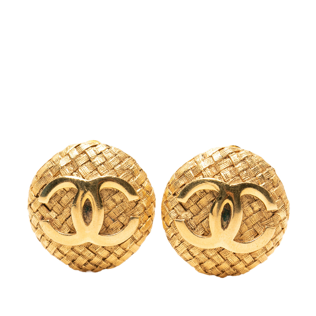 Chanel CC plaqué Textured Rond Clip On Boucles d’oreilles