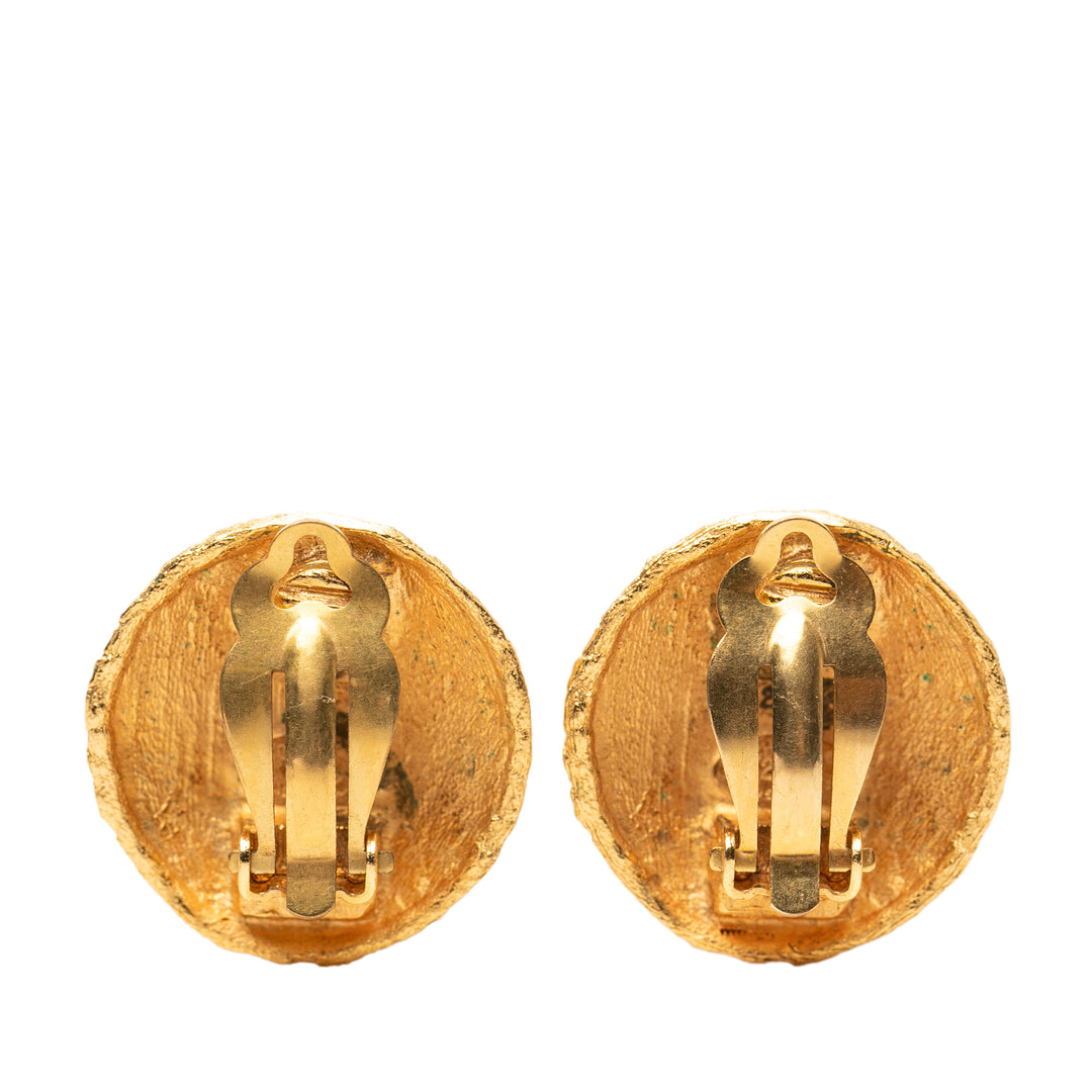 Chanel CC plaqué Textured Rond Clip On Boucles d’oreilles