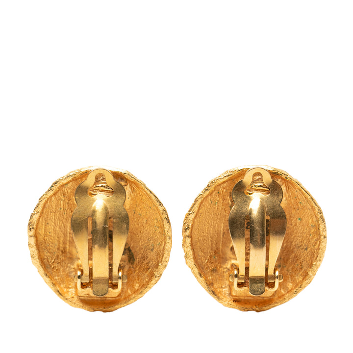 Chanel CC plaqué Textured Rond Clip On Boucles d’oreilles